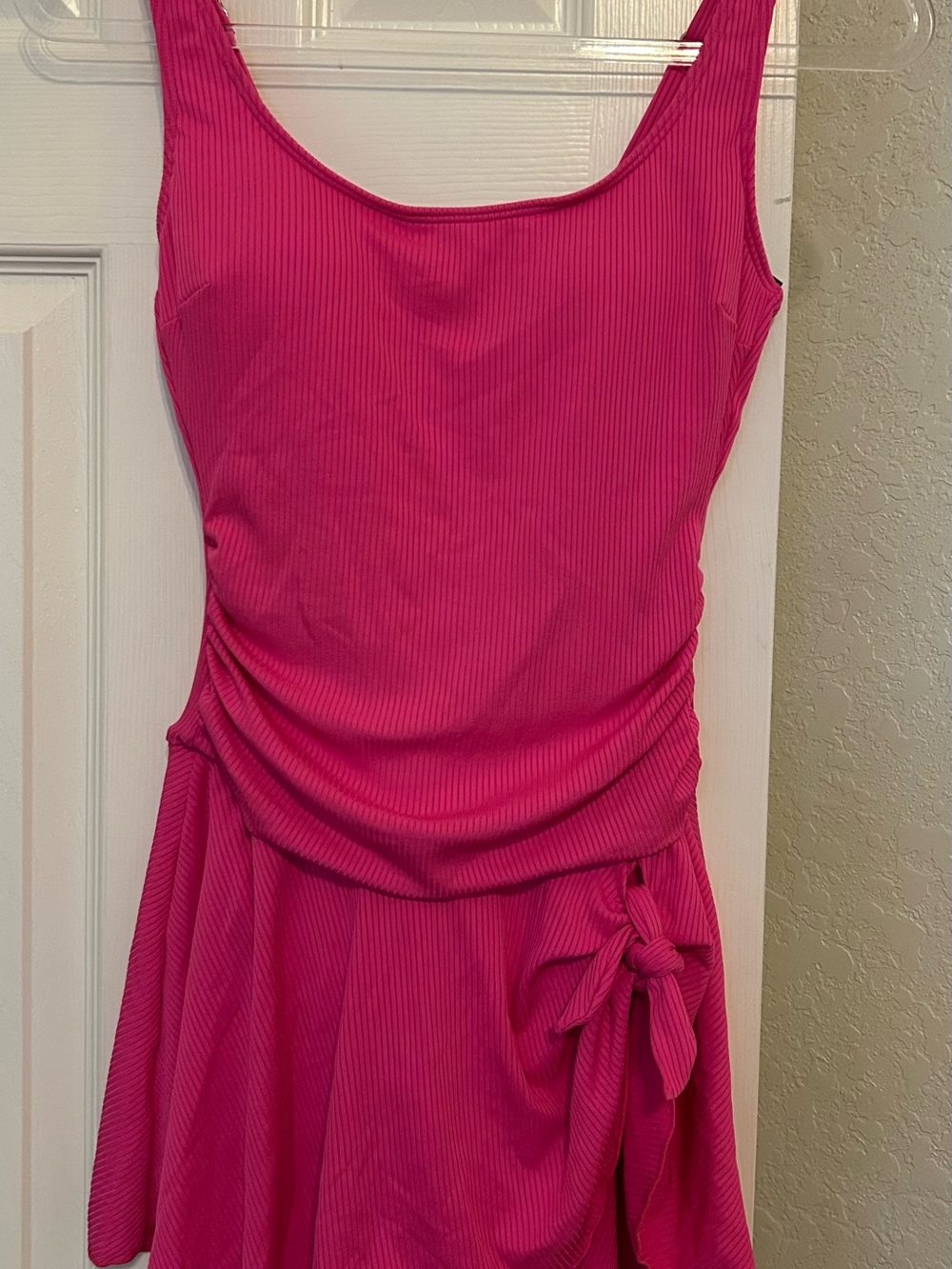Scoop-Neck Pink One-Piece Swimdress with Side Tie